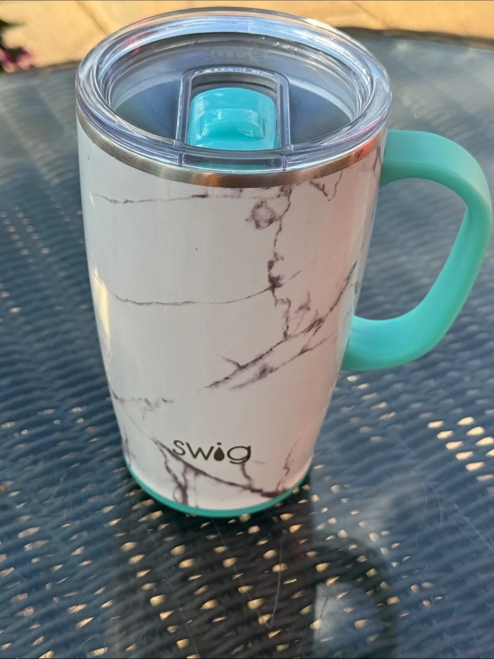 Swig Marble slab Travel Mug with Teal Handle